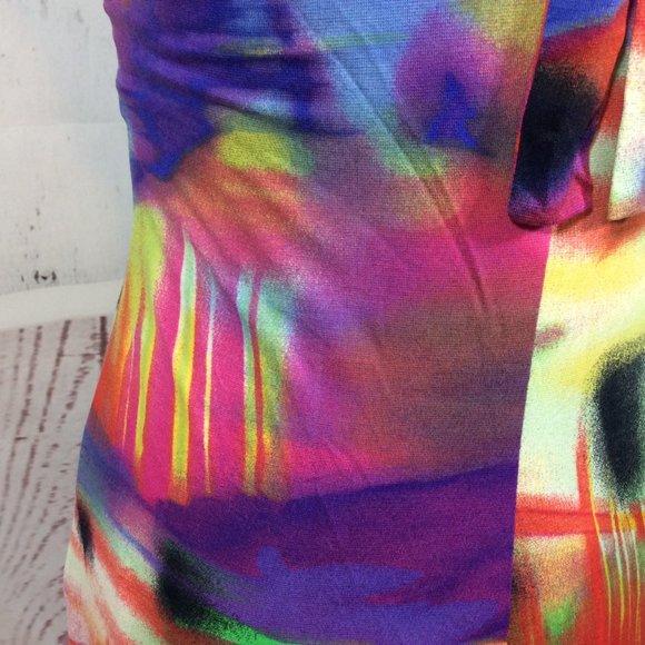 NWT Cache Halter Dress Sexy Knit Colorful Plunge Neck Tropical Bodycon Size 10 - Picture 10 of 13